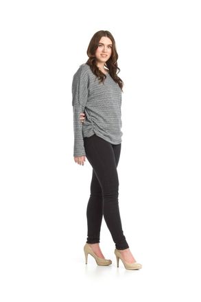 Papillon Stretchy Heathered Sweater With Ruched Sides In Black/white