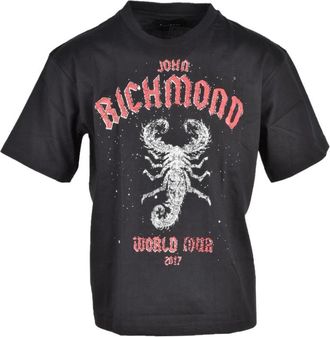 John Richmond Zwart Print Korte Mouw T-shirt - Heren - T-shirts - Zwart - S - Katoen - Tops