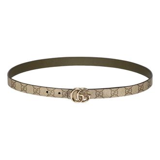 Gucci (WMNS) Gucci 26 Reversible GG Marmont Thin Belt Beige Khaki 847132-FAFGJ-9778