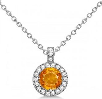 Allurez Citrine & Diamond Halo Pendant Necklace 14k White Gold (0.77ct)