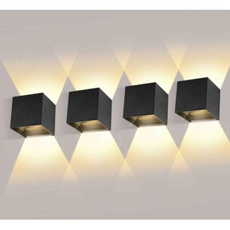 OEM Paquete De 4 Apliques De Pared Para Interior/exterior De 12 W Con &Aacute;ngulo De Haz Ajustable, Luz Blanca C&aacute;lida De 3000 K, L&aacute;mpara De Pared Negra Imperme