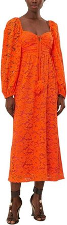 Farm Rio Orange Lace Long Sleeve Midi Dress