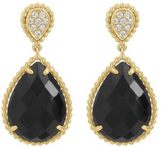 Effy 14K Yellow Gold Diamond & Onyx Pear Drop Earrings in 14K Gold at Nordstrom