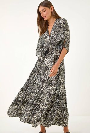 Roman Boho Floral Print V-Neck Maxi Dress