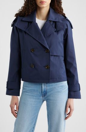 Michael Kors Crop Trench Coat with Removable Hood in Midnight at Nordstrom, Size X-Large