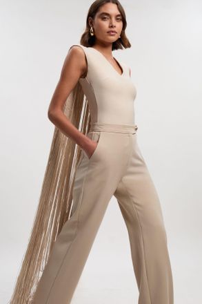 Karen Millen Womens Figure Form Bandage Knit Long Tassel Cape Top - Silver - Size X-Small