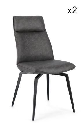 Konte Design Lote de 2 sillones de piel sint&eacute;tica antracita y patas de acero negro