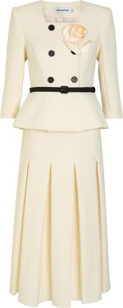 Self Portrait Tailored Belted Woven Midi Dress - Cream - 14 (UK14 / L)