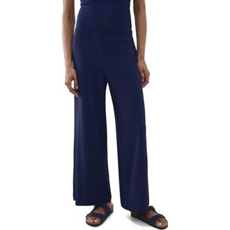 Mango Flowy Straight Leg Pants in Blue at Nordstrom, Size Large