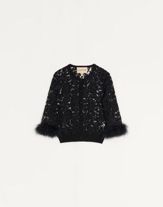 Valentino Cardigan In Pizzo E Cotone Donna NERO XL