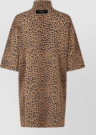 Givenchy silk jacquard leopard-knit short-sleeve mini dress