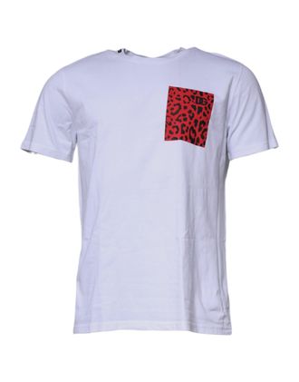 Dolce & Gabbana Mens White Red Leopard Cotton Crew Neck T-Shirt And