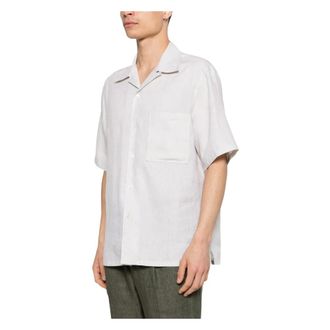 Ermenegildo Zegna Short Sleeve Shirts, male, Beige, Size: XL Linen Short Sleeve Shirt