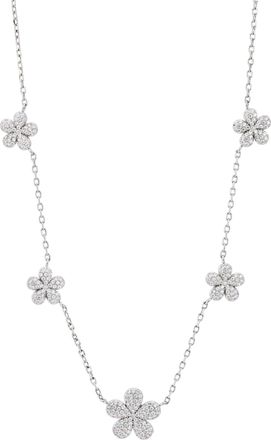 Savvy Cie Jewels RHODIUM PLATED OVER BRASS WHITE CZ FLOWER STATION NECKLACE