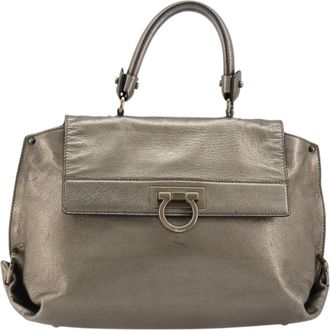 Ferragamo Sofia Satchel Leather Silver Leather Handbag (Pre-Owned)