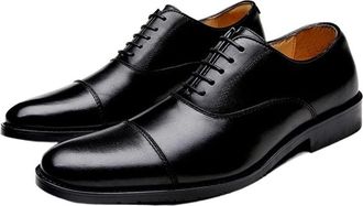 Generic Formal Shoes for Men Lace Up Cap Toe Round Burnished Toe Leather Rubber Sole Non Slip Block Heel Anti-Slip Party(Black,6.5 UK)