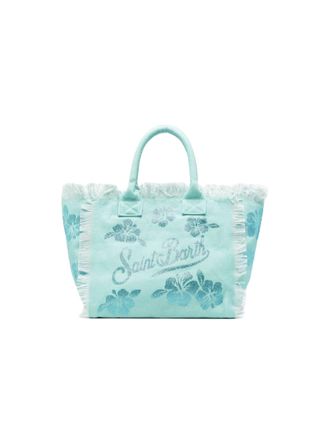MC2 Saint Barth Spacious Floral-Patterned Tote Bag with Fringed Edges