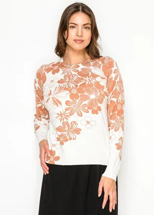 YAL New York Crew Neck Sweater with Floral Print in White