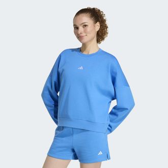 adidas Sweatshirt ADIDAS SPORTSWEAR ESSENTIALS SMALL LOGO FEELCOMFY, Damen, Gr. XXL, ray blau, wei&szlig;, Obermaterial: 70% Baumwolle, 30% Polyester, Rundhals, an