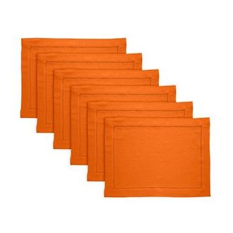 Solino Home Linen Placemats Set of 4, 14 x 19 Inch for Dining Table, Holiday and Everyday Table Decor - Sonoma Hemstitch in Pumpkin at Nordstrom