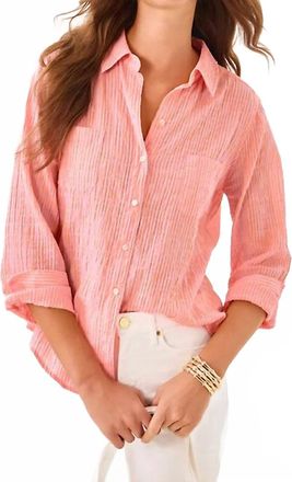 Lilly Pulitzer Womens Sea View Button Down Shirt In Papaya Conch Shell Pink