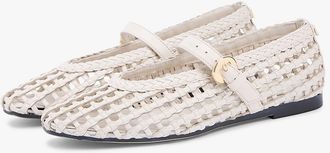 Tommy Hilfiger Womens Woven Leather Mix Mary Jane Flat - Soft Cream - US 8.5 / EU 39