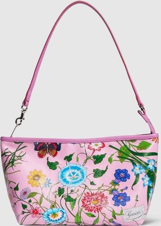 Gucci Flora-motif Small Pouch With Strap, Beige, Fabric