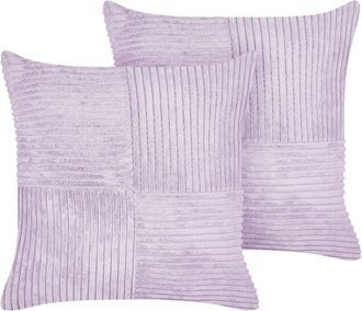Beliani Beliani - Conjunto De 2 Cojines De Pana Violeta 43 X 43 Cm Patr&oacute;n A Rayas Moderno Millet