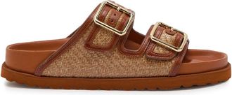 Birkenstock Arizona Framed 1774 Raffia and Leather Sliders - Camel - 38 (IT38/ UK5)