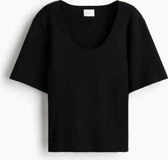 H&M T-Shirt aus Feinstrick - Schwarz