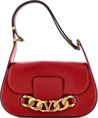 Valentino Garavani VLogo Chain Flap Shoulder Bag Leather Medium hobo bag - Rosso