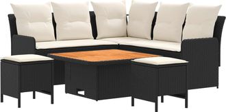 vidaXL Juegos De Muebles 6 Uds. Negro Y Crema Rat&aacute;n Sint&eacute;tico Vidaxl