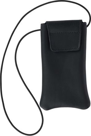 Boston Leather Solid Leather Eyeglass Case with Neck String, Black