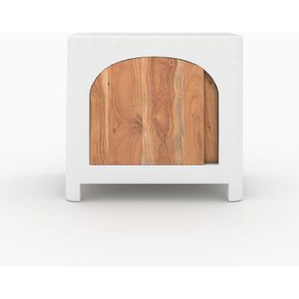 Rendez-Vous D&eacute;co Mesita De Noche En Concreto Blanco Roto Y Madera De Acacia - Fira