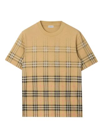Burberry Geruit katoenen T-shirt met kleurverloop - Beige