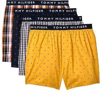 Tommy Hilfiger Woven Cotton Boxer 4-Pack Mens Underwear Gold Leaf : LG