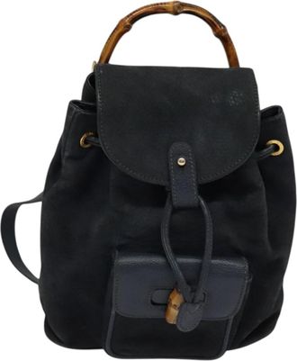 Gucci Gucci Bamboo Backpack Daim Navy Suede Backpack Bag (Pre-Owned)