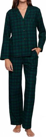 Eberjey Flannel Pajama Set In Black Watch Tartan Rainforest/navy