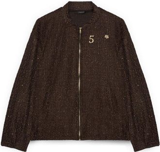 Fiorella Rubino Bomber Sweatshirt met Pins - Dames - Vesten met rits - Bruin - XL - Katoen - Hoodies & sweatvesten