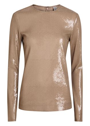 Toteme Round-neck Sequin top - Beige - S (UK8-10 / S)