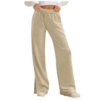 Generic Womens Wide Leg Fleece Lined Joggers Ladies Walking Trousers Cotton Warm Sweatpants with Drawstring Waist Winter Loungewear Trendy Casual Solid Color 
