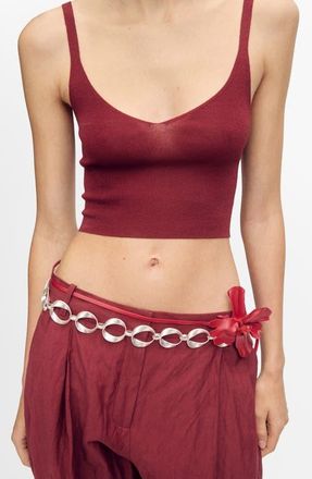 Mango Fine Knit Crop Top in Burgundy at Nordstrom, Size Large