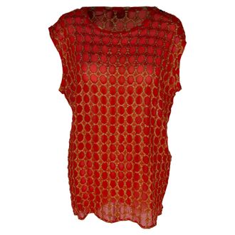 Lanvin Metallic Polka Dot Blouse in Red Chiffon