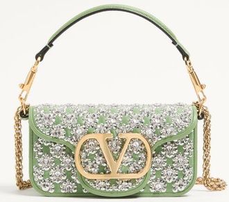 Valentino Garavani Valentino Garavani Loc&ograve; Small Embroidered Shoulder Bag Woman MINT/CRYSTAL UNI
