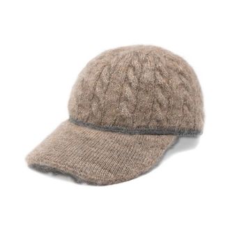 Brunello Cucinelli Hats & Caps, female, Beige, L, Beige Merino Wool Baseball Cap with Braided Weave