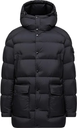 Moncler Moncler Bretagne Hooded Mid-length Down Jacket, Men, Black, Size: 2