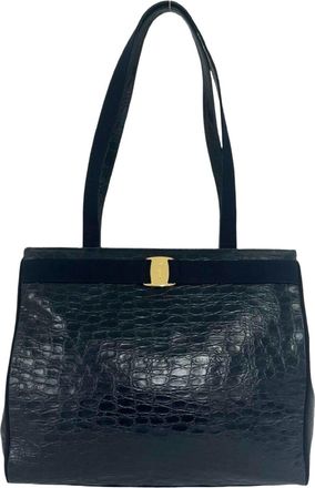 Ferragamo Navy Leather Tote Bag (Pre-Owned)