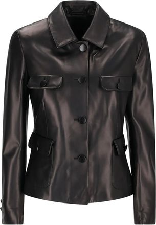 Tagliatore Giacca in pelle con tasche e bottoni - Nero