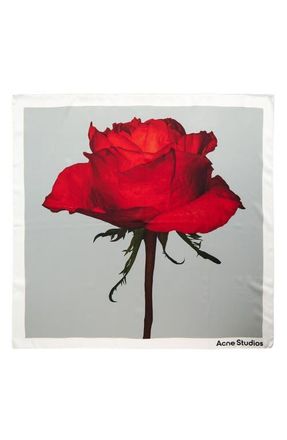 Acne Studios Vasco Rose Midsummer Silk Square Scarf in White Red at Nordstrom