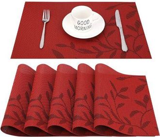 OEM Manteles Individuales Lavables, Antideslizantes, Resistentes Al Desgaste Y Al Calor, F&aacute;ciles De Limpiar, Juego De 6 (rojo)